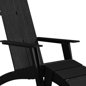 English Elm Set of 2 Sawyer Modern All-Weather Adirondack Chairs with Footrests for Stylish Outdoor Relaxation Black 2-JJ-C14509-14309-BK-GG