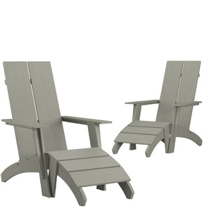 English Elm Set of 2 Sawyer Modern All-Weather Adirondack Chairs with Footrests for Stylish Outdoor Relaxation Gray 2-JJ-C14509-14309-GY-GG