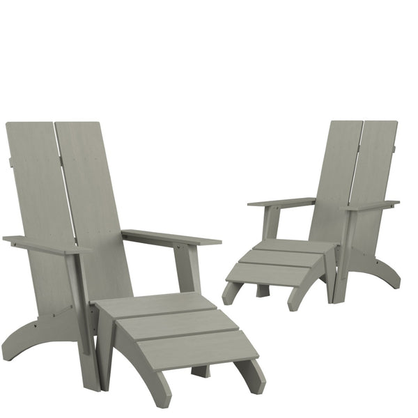 English Elm Set of 2 Sawyer Modern All-Weather Adirondack Chairs with Footrests for Stylish Outdoor Relaxation Gray 2-JJ-C14509-14309-GY-GG