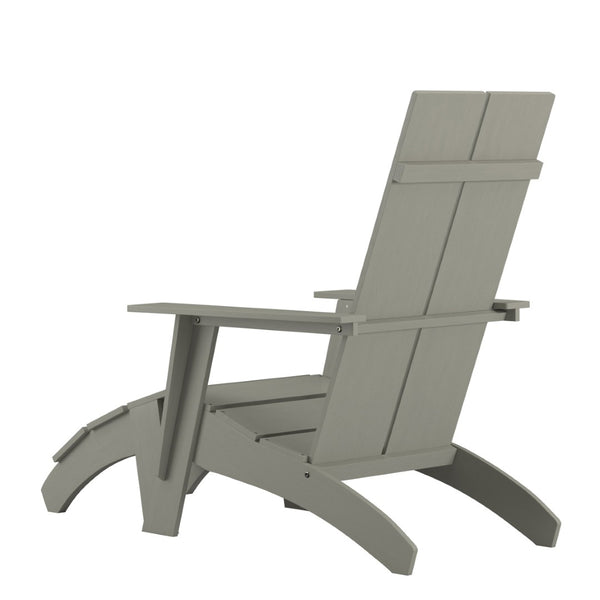 English Elm Set of 2 Sawyer Modern All-Weather Adirondack Chairs with Footrests for Stylish Outdoor Relaxation Gray 2-JJ-C14509-14309-GY-GG