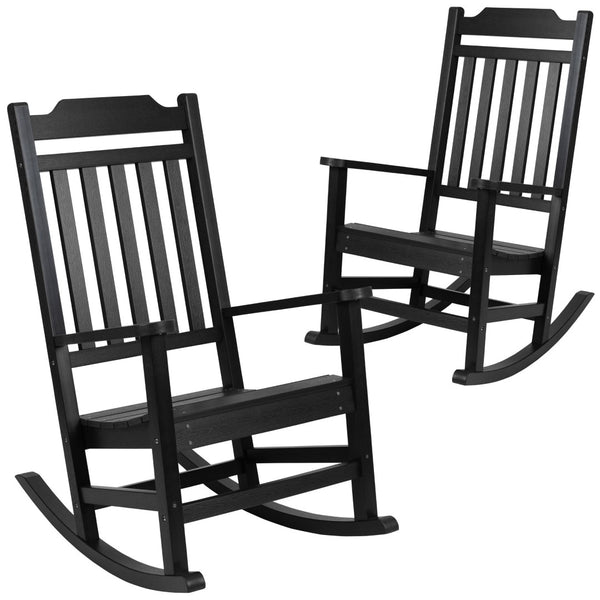 English Elm Set of 2 Winston All-Weather Rocking Chairs for Ultimate Comfort and Style on Your Porch or Patio Black 2-JJ-C14703-BK-GG
