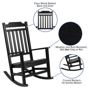 English Elm Set of 2 Winston All-Weather Rocking Chairs for Ultimate Comfort and Style on Your Porch or Patio Black 2-JJ-C14703-BK-GG