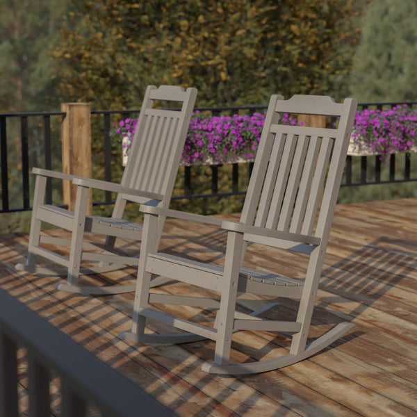 English Elm Set of 2 Winston All-Weather Rocking Chairs for Ultimate Comfort and Style on Your Porch or Patio Gray 2-JJ-C14703-GY-GG
