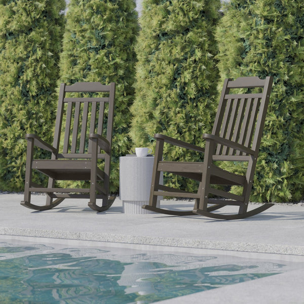 English Elm Set of 2 Winston All-Weather Rocking Chairs for Ultimate Comfort and Style on Your Porch or Patio Mahogany 2-JJ-C14703-MHG-GG