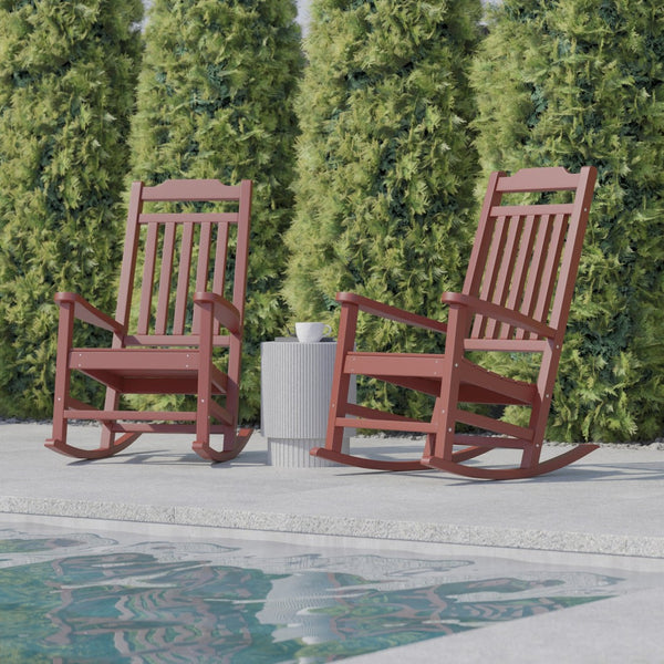 English Elm Set of 2 Winston All-Weather Rocking Chairs for Ultimate Comfort and Style on Your Porch or Patio Red 2-JJ-C14703-RED-GG
