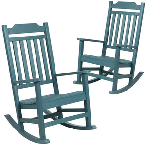 English Elm Set of 2 Winston All-Weather Rocking Chairs for Ultimate Comfort and Style on Your Porch or Patio Teal 2-JJ-C14703-TL-GG