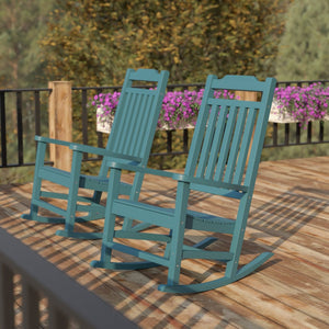 English Elm Set of 2 Winston All-Weather Rocking Chairs for Ultimate Comfort and Style on Your Porch or Patio Teal 2-JJ-C14703-TL-GG