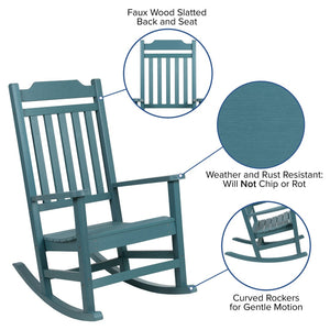 English Elm Set of 2 Winston All-Weather Rocking Chairs for Ultimate Comfort and Style on Your Porch or Patio Teal 2-JJ-C14703-TL-GG