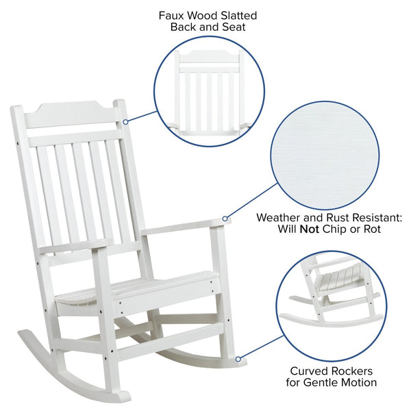 English Elm Set of 2 Winston All-Weather Rocking Chairs for Ultimate Comfort and Style on Your Porch or Patio White 2-JJ-C14703-WH-GG