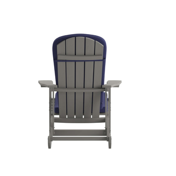 English Elm Savannah Set of 2 All-Weather Adirondack Rocking Chairs for Ultimate Outdoor Relaxation and Comfort Blue Cushions/Gray Frame 2-JJ-C14705-CSNBL-GY-GG