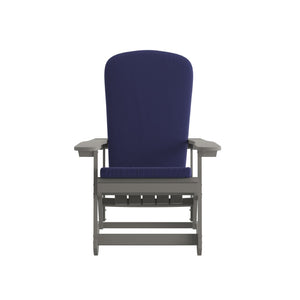 English Elm Savannah Set of 2 All-Weather Adirondack Rocking Chairs for Ultimate Outdoor Relaxation and Comfort Blue Cushions/Gray Frame 2-JJ-C14705-CSNBL-GY-GG