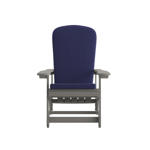 English Elm Savannah Set of 2 All-Weather Adirondack Rocking Chairs for Ultimate Outdoor Relaxation and Comfort Blue Cushions/Gray Frame 2-JJ-C14705-CSNBL-GY-GG