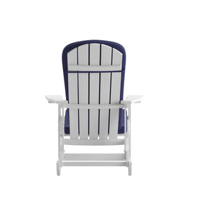 English Elm Savannah Set of 2 All-Weather Adirondack Rocking Chairs for Ultimate Outdoor Relaxation and Comfort Blue Cushions/White Frame 2-JJ-C14705-CSNBL-WH-GG
