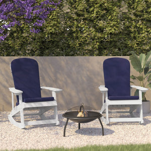 English Elm Savannah Set of 2 All-Weather Adirondack Rocking Chairs for Ultimate Outdoor Relaxation and Comfort Blue Cushions/White Frame 2-JJ-C14705-CSNBL-WH-GG