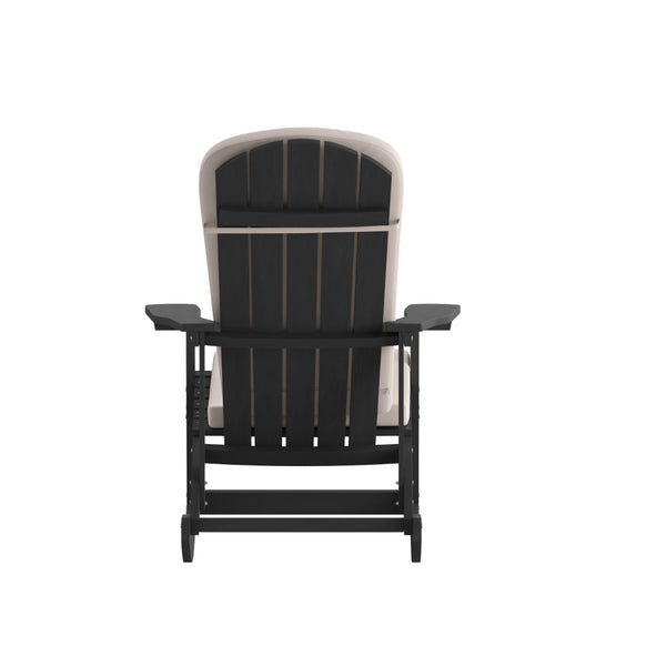 English Elm Savannah Set of 2 All-Weather Adirondack Rocking Chairs for Ultimate Outdoor Relaxation and Comfort Cream Cushions/Black Frame 2-JJ-C14705-CSNCR-BK-GG