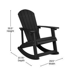 English Elm Savannah Set of 2 All-Weather Adirondack Rocking Chairs for Ultimate Outdoor Relaxation and Comfort Cream Cushions/Black Frame 2-JJ-C14705-CSNCR-BK-GG