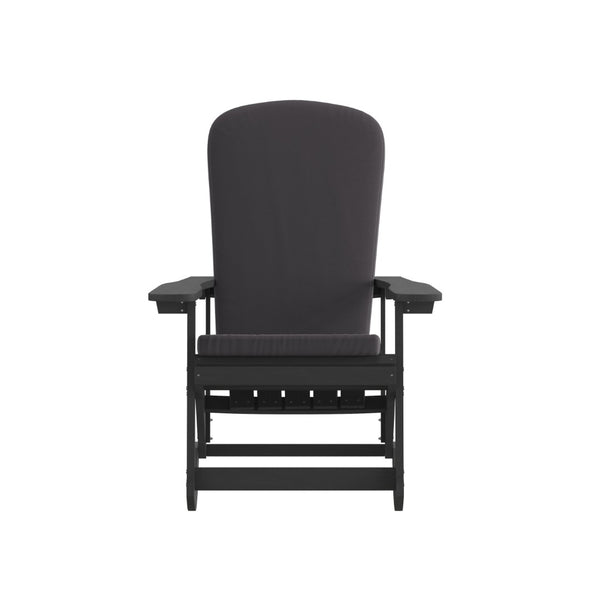 English Elm Savannah Set of 2 All-Weather Adirondack Rocking Chairs for Ultimate Outdoor Relaxation and Comfort Gray Cushions/Black Frame 2-JJ-C14705-CSNGY-BK-GG