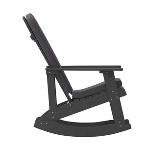 English Elm Savannah Set of 2 All-Weather Adirondack Rocking Chairs for Ultimate Outdoor Relaxation and Comfort Gray Cushions/Black Frame 2-JJ-C14705-CSNGY-BK-GG