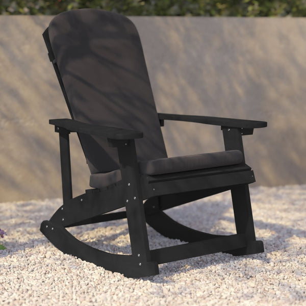 English Elm Savannah Set of 2 All-Weather Adirondack Rocking Chairs for Ultimate Outdoor Relaxation and Comfort Gray Cushions/Black Frame 2-JJ-C14705-CSNGY-BK-GG