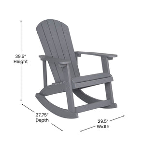 English Elm Savannah Set of 2 All-Weather Adirondack Rocking Chairs for Ultimate Outdoor Relaxation and Comfort Gray Cushions/Gray Frame 2-JJ-C14705-CSNGY-GY-GG