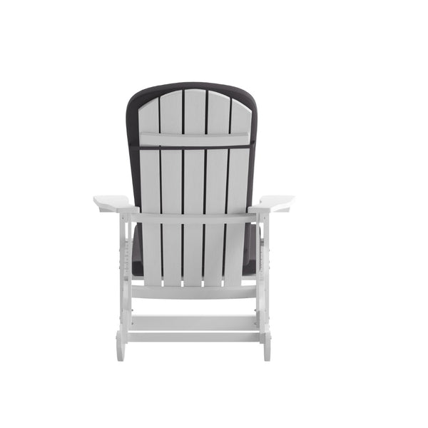 English Elm Savannah Set of 2 All-Weather Adirondack Rocking Chairs for Ultimate Outdoor Relaxation and Comfort Gray Cushions/White Frame 2-JJ-C14705-CSNGY-WH-GG