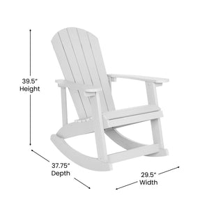 English Elm Savannah Set of 2 All-Weather Adirondack Rocking Chairs for Ultimate Outdoor Relaxation and Comfort Gray Cushions/White Frame 2-JJ-C14705-CSNGY-WH-GG