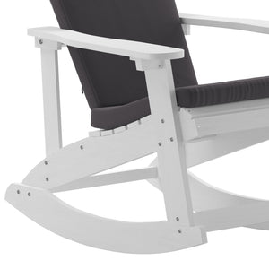 English Elm Savannah Set of 2 All-Weather Adirondack Rocking Chairs for Ultimate Outdoor Relaxation and Comfort Gray Cushions/White Frame 2-JJ-C14705-CSNGY-WH-GG