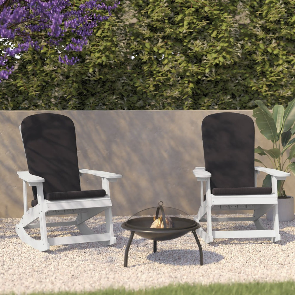 English Elm Savannah Set of 2 All-Weather Adirondack Rocking Chairs for Ultimate Outdoor Relaxation and Comfort Gray Cushions/White Frame 2-JJ-C14705-CSNGY-WH-GG