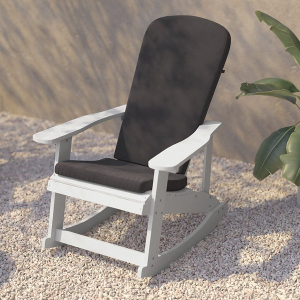 English Elm Savannah Set of 2 All-Weather Adirondack Rocking Chairs for Ultimate Outdoor Relaxation and Comfort Gray Cushions/White Frame 2-JJ-C14705-CSNGY-WH-GG