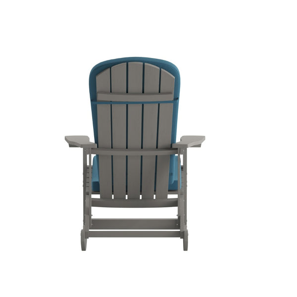 English Elm Savannah Set of 2 All-Weather Adirondack Rocking Chairs for Ultimate Outdoor Relaxation and Comfort Teal Cushions/Gray Frame 2-JJ-C14705-CSNTL-GY-GG