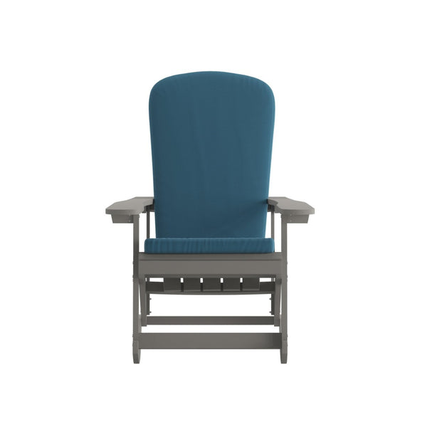 English Elm Savannah Set of 2 All-Weather Adirondack Rocking Chairs for Ultimate Outdoor Relaxation and Comfort Teal Cushions/Gray Frame 2-JJ-C14705-CSNTL-GY-GG