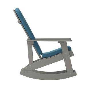 English Elm Savannah Set of 2 All-Weather Adirondack Rocking Chairs for Ultimate Outdoor Relaxation and Comfort Teal Cushions/Gray Frame 2-JJ-C14705-CSNTL-GY-GG