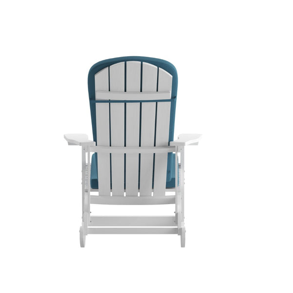 English Elm Savannah Set of 2 All-Weather Adirondack Rocking Chairs for Ultimate Outdoor Relaxation and Comfort Teal Cushions/White Frame 2-JJ-C14705-CSNTL-WH-GG