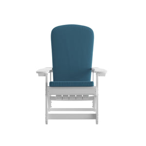 English Elm Savannah Set of 2 All-Weather Adirondack Rocking Chairs for Ultimate Outdoor Relaxation and Comfort Teal Cushions/White Frame 2-JJ-C14705-CSNTL-WH-GG