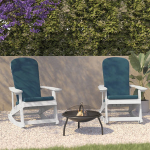 English Elm Savannah Set of 2 All-Weather Adirondack Rocking Chairs for Ultimate Outdoor Relaxation and Comfort Teal Cushions/White Frame 2-JJ-C14705-CSNTL-WH-GG