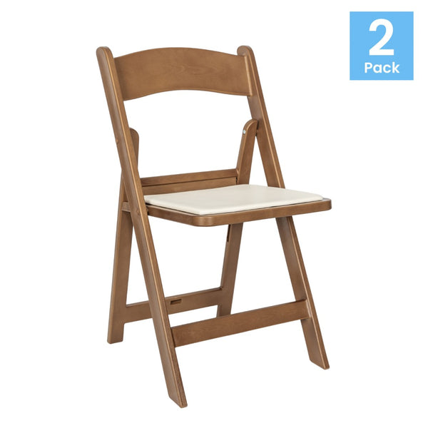 English Elm HERCULES 2 Pack Durable Indoor/Outdoor Folding Event Chairs with Classic Wood Look for Any Space Chestnut 2-L-1-WG-RESIN-CHSNT-GG