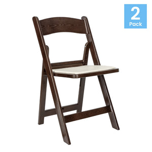 English Elm HERCULES 2 Pack Durable Indoor/Outdoor Folding Event Chairs with Classic Wood Look for Any Space Dark Brown 2-L-1-WG-RESIN-DKBRN-GG
