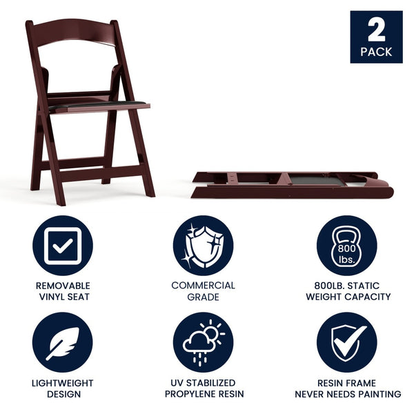 English Elm HERCULES 2 Pack Durable Indoor/Outdoor Folding Event Chairs with Classic Wood Look for Any Space Red Mahogany 2-LE-L-1-MAH-GG