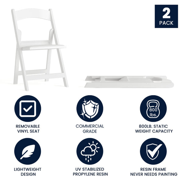 English Elm HERCULES 2 Pack Durable Indoor/Outdoor Folding Event Chairs with Classic Wood Look for Any Space White 2-LE-L-1-WHITE-GG