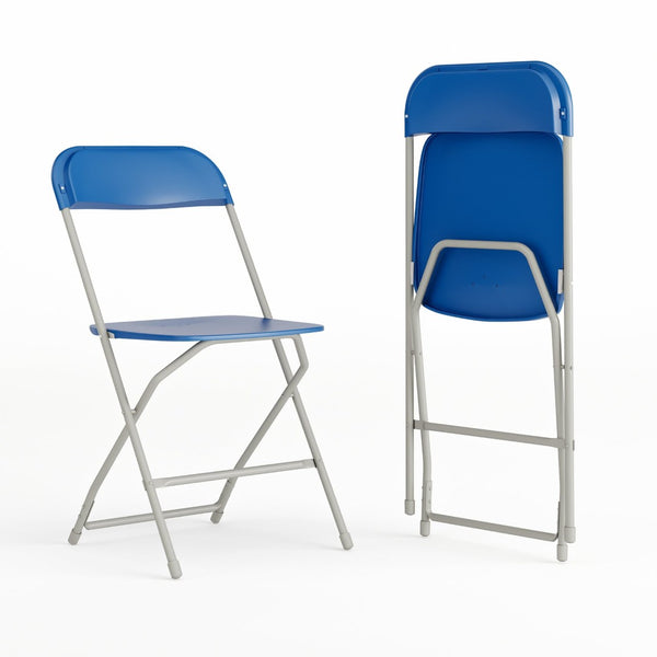 English Elm Hercules Series Plastic Folding Chair Set - Durable, Comfortable 650LB Capacity for Events & Gatherings Blue 2-LE-L-3-BLUE-GG