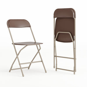English Elm Hercules Series Plastic Folding Chair Set - Durable, Comfortable 650LB Capacity for Events & Gatherings Brown 2-LE-L-3-BROWN-GG