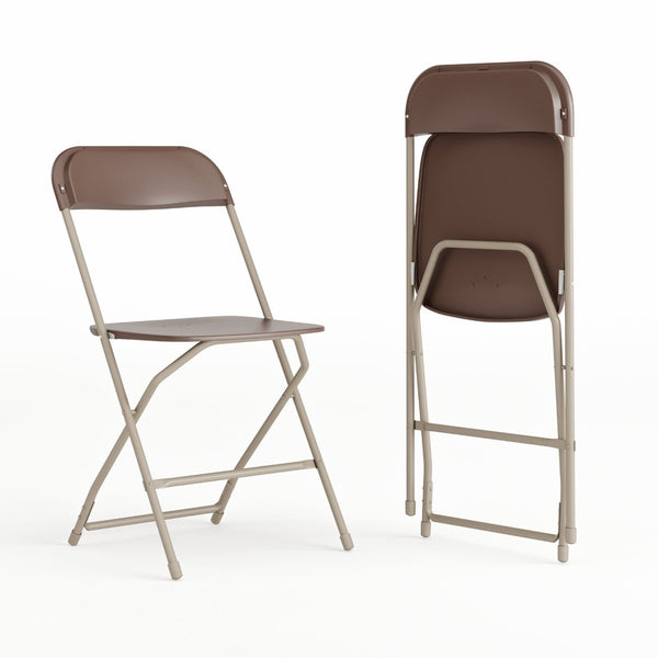 English Elm Hercules Series Plastic Folding Chair Set - Durable, Comfortable 650LB Capacity for Events & Gatherings Brown 2-LE-L-3-BROWN-GG