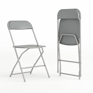English Elm Hercules Series Plastic Folding Chair Set - Durable, Comfortable 650LB Capacity for Events & Gatherings Grey 2-LE-L-3-GREY-GG