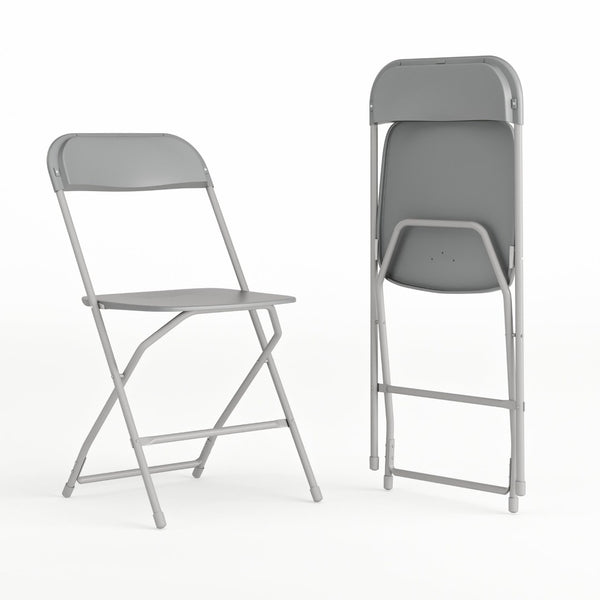 English Elm Hercules Series Plastic Folding Chair Set - Durable, Comfortable 650LB Capacity for Events & Gatherings Grey 2-LE-L-3-GREY-GG