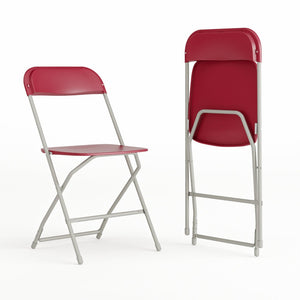 English Elm Hercules Series Plastic Folding Chair Set - Durable, Comfortable 650LB Capacity for Events & Gatherings Red 2-LE-L-3-RED-GG