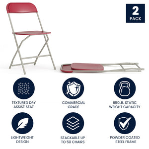 English Elm Hercules Series Plastic Folding Chair Set - Durable, Comfortable 650LB Capacity for Events & Gatherings Red 2-LE-L-3-RED-GG