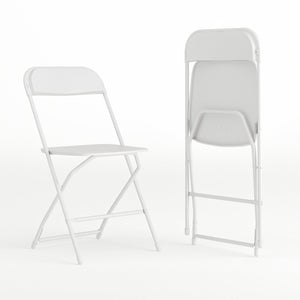 English Elm Hercules Series Plastic Folding Chair Set - Durable, Comfortable 650LB Capacity for Events & Gatherings White 2-LE-L-3-WHITE-GG