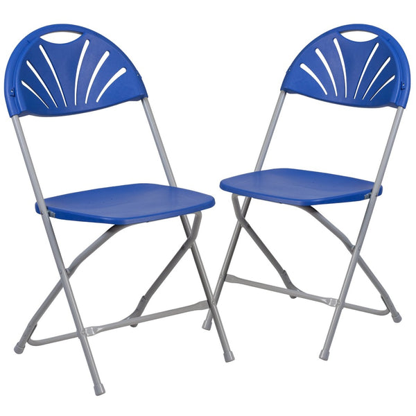 English Elm 2 Pack HERCULES Series Folding Chairs with 650 lb Capacity for Events, Home Use, and Storage Solutions Blue 2-LE-L-4-BL-GG