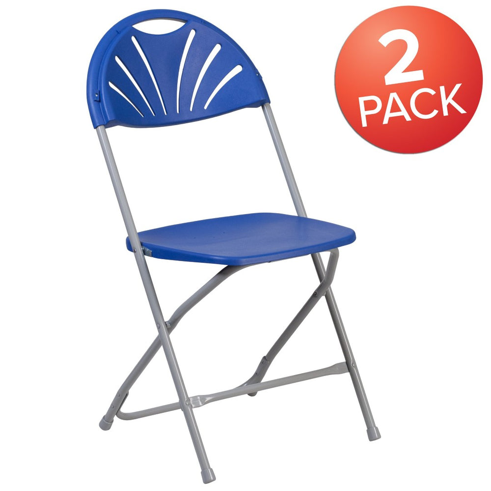 English Elm 2 Pack HERCULES Series Folding Chairs with 650 lb Capacity for Events, Home Use, and Storage Solutions Blue 2-LE-L-4-BL-GG