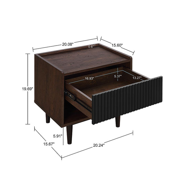Manhattan Comfort Duane Mid-Century Modern Nightstand and Coffee Table Dark Brown and Black 2-NC-12GLF-BK